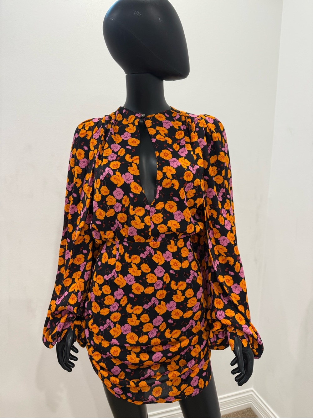 Magda Butrym 100% Silk Floral Draped Keyhole Mini Dress US 4 Never Worn